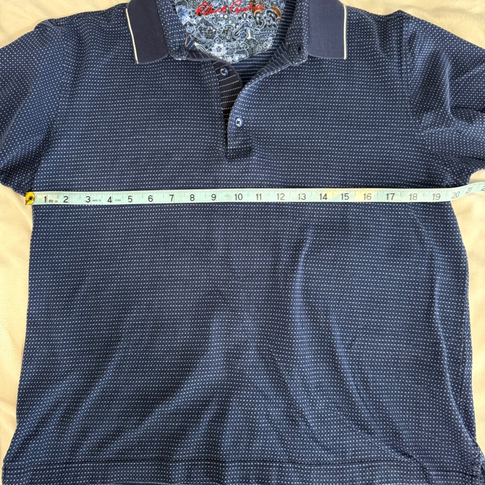 Robert Graham Mens Classic Fit Blue MicroDot Print Short Sleeve Polo Size Medium - Picture 9 of 10